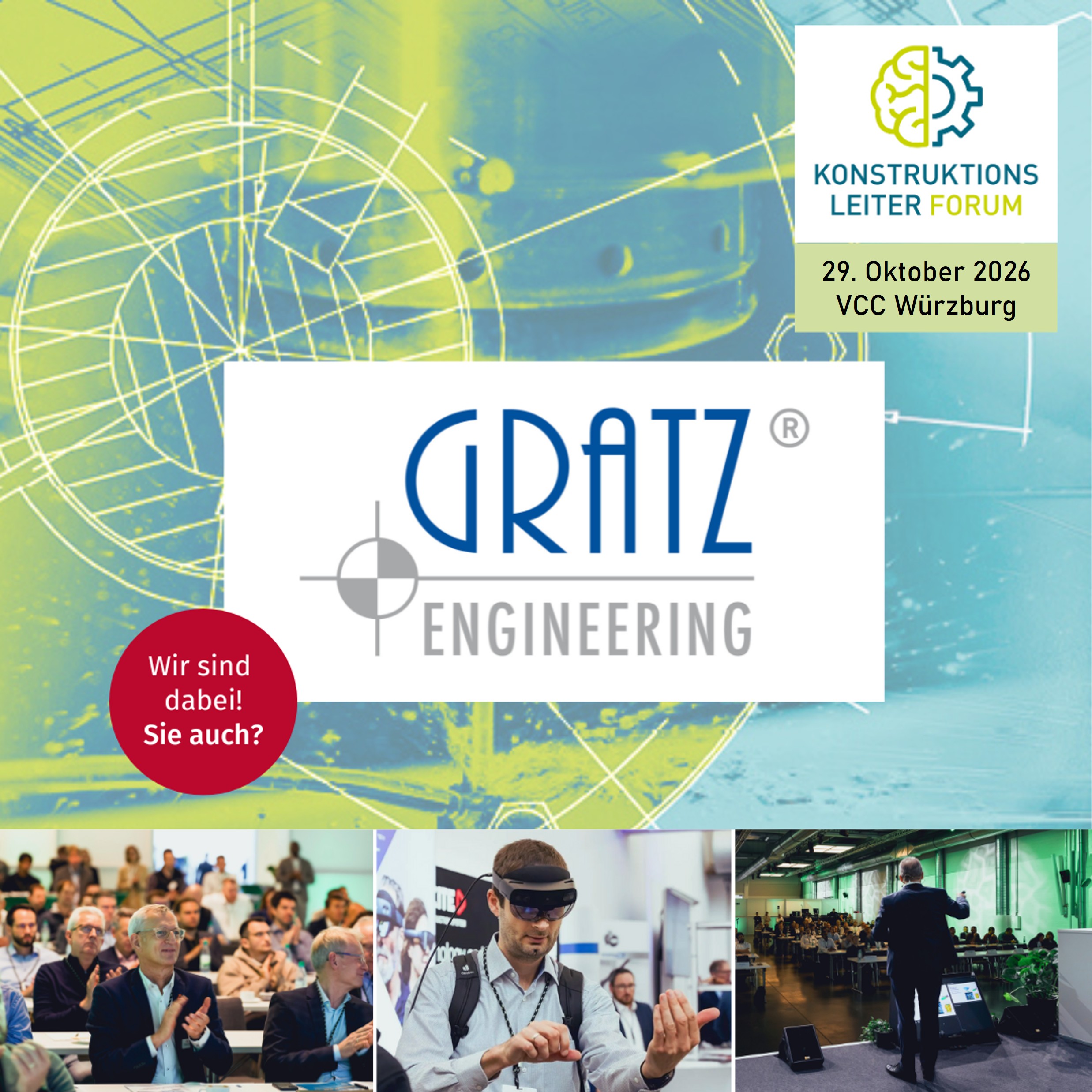 Werbegrafik von GRATZ Engineering zum Konstruktionsleiter Forum 2026